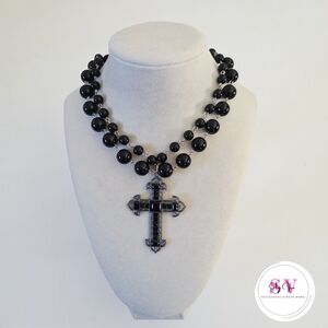 Black cross necklace with beads